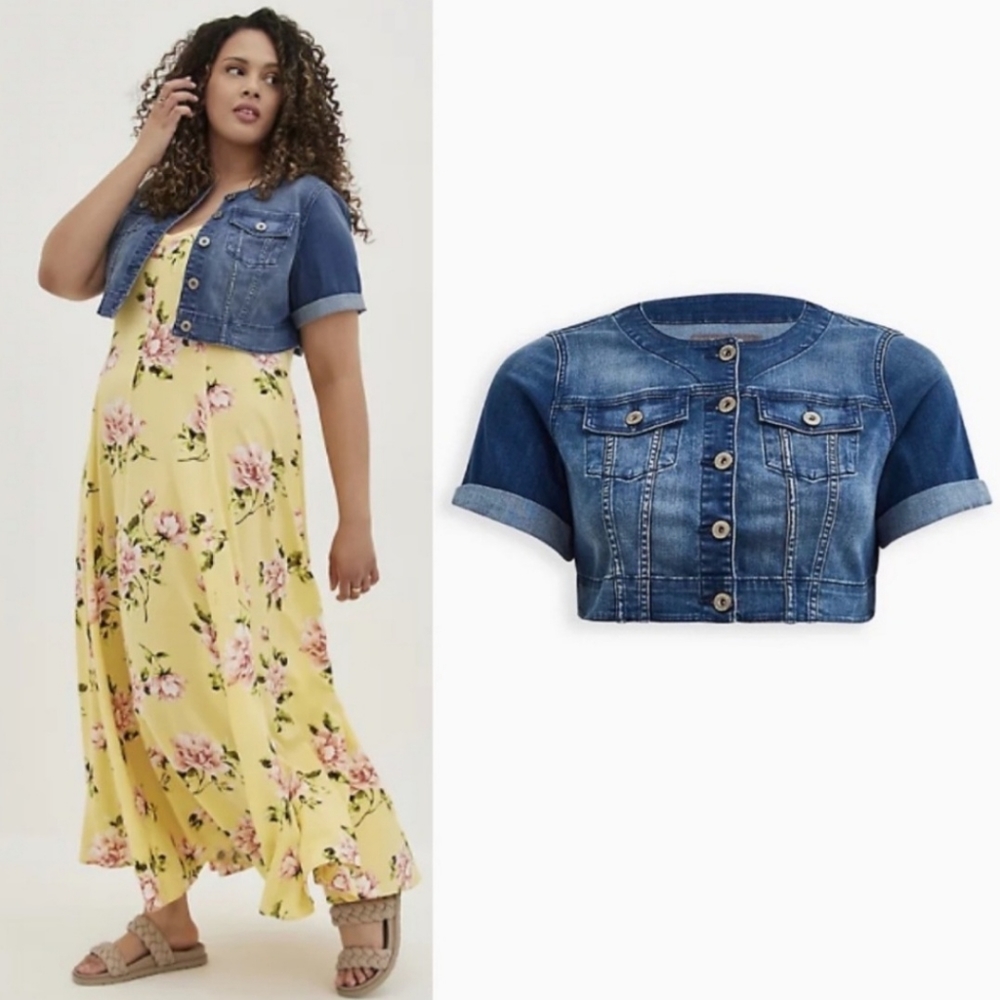 torrid Blue Cropped Denim Jean Jacket